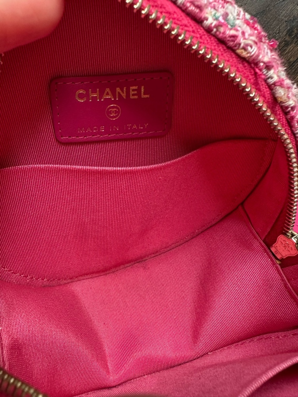 CHANEL Matelassé Round Tweed Chain Shoulder Chain Bag Pink CC Logo - Picture 12 of 12